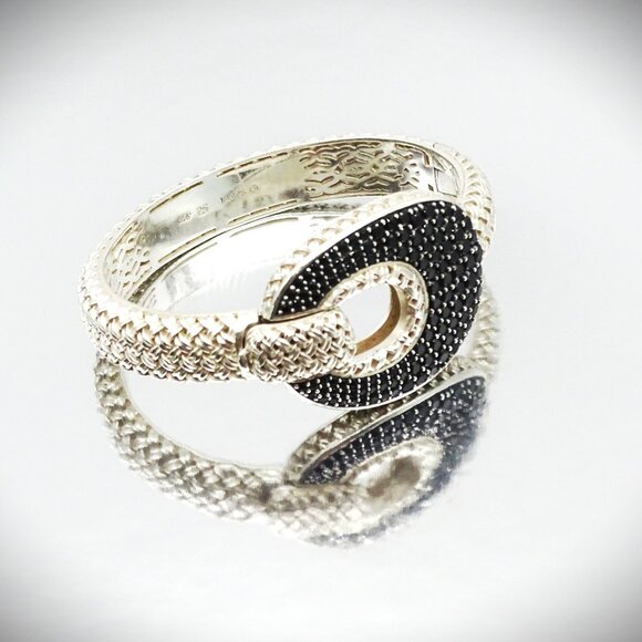 SLANE & SLANE Cabaret Sterling Silver Black Spinel Hinged Bangle Bracelet - Picture 2 of 11